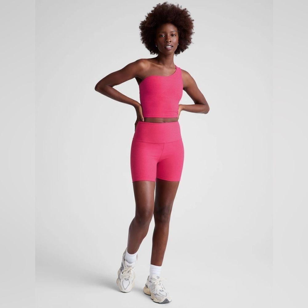 Beyond Yoga High-Waist Bike Shorts in Bright Pink